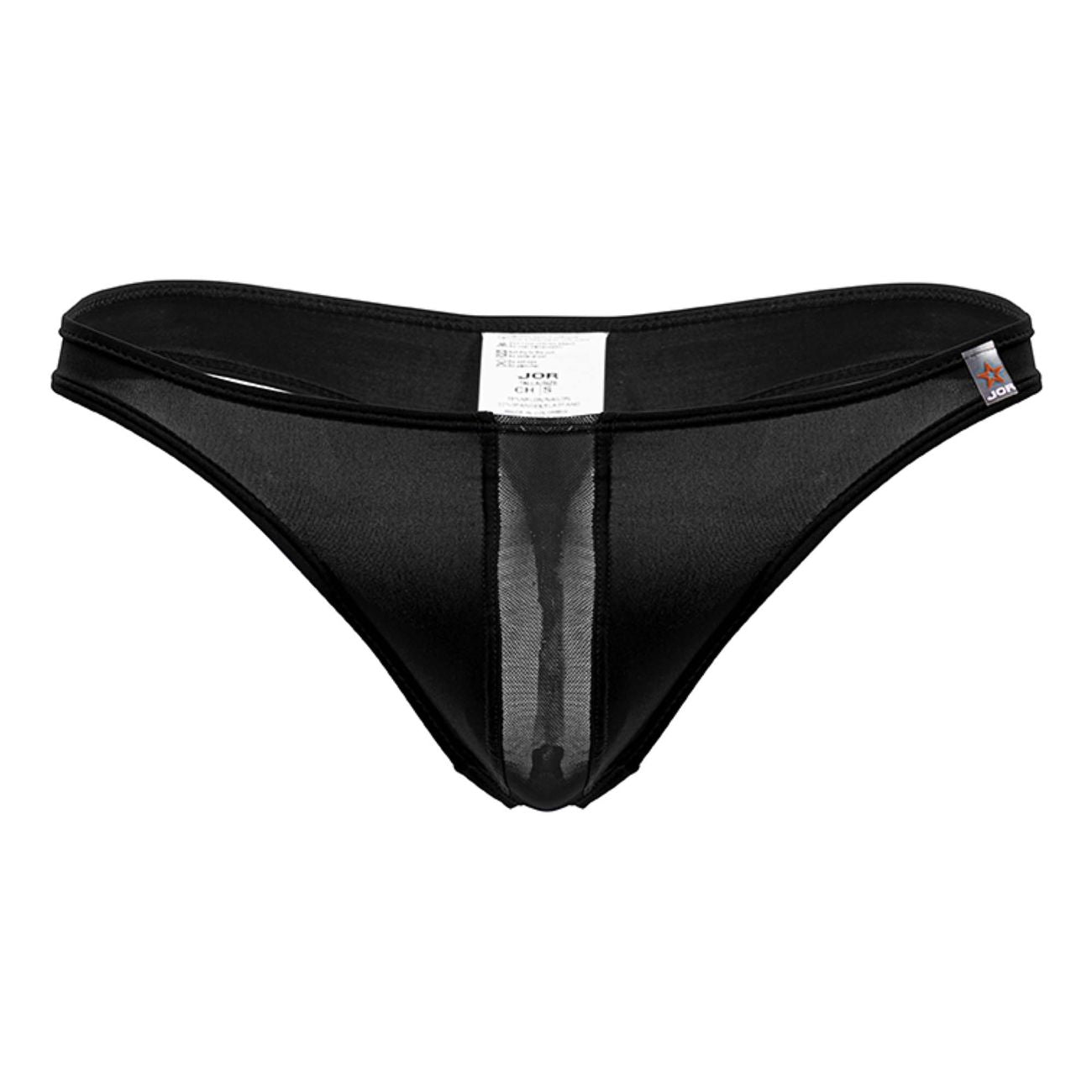 Black jor 2151 apolo thong with sheer mesh panel down the center in black color and lightweight material