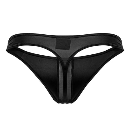 Black sheer mesh thong jor 2151 apolo thong with solid black waistband and center panel front view