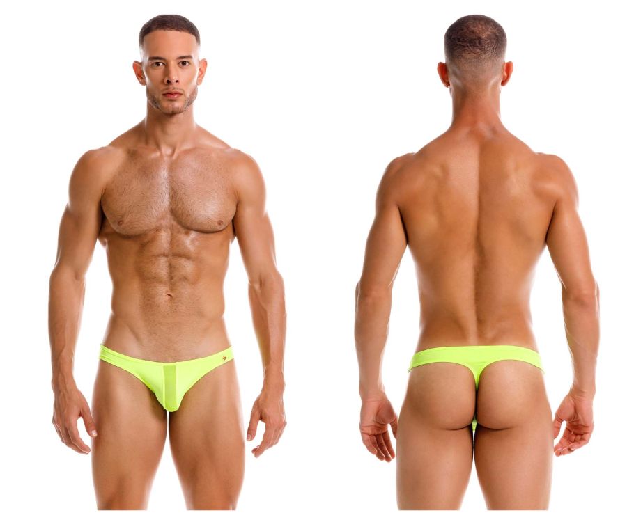 Neon yellow JOR 2151 Apolo thong briefs made of neon green stretchy fabric shown from the back side