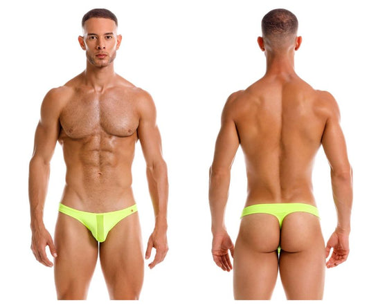 Neon yellow JOR 2151 Apolo thong briefs made of neon green stretchy fabric shown from the back side