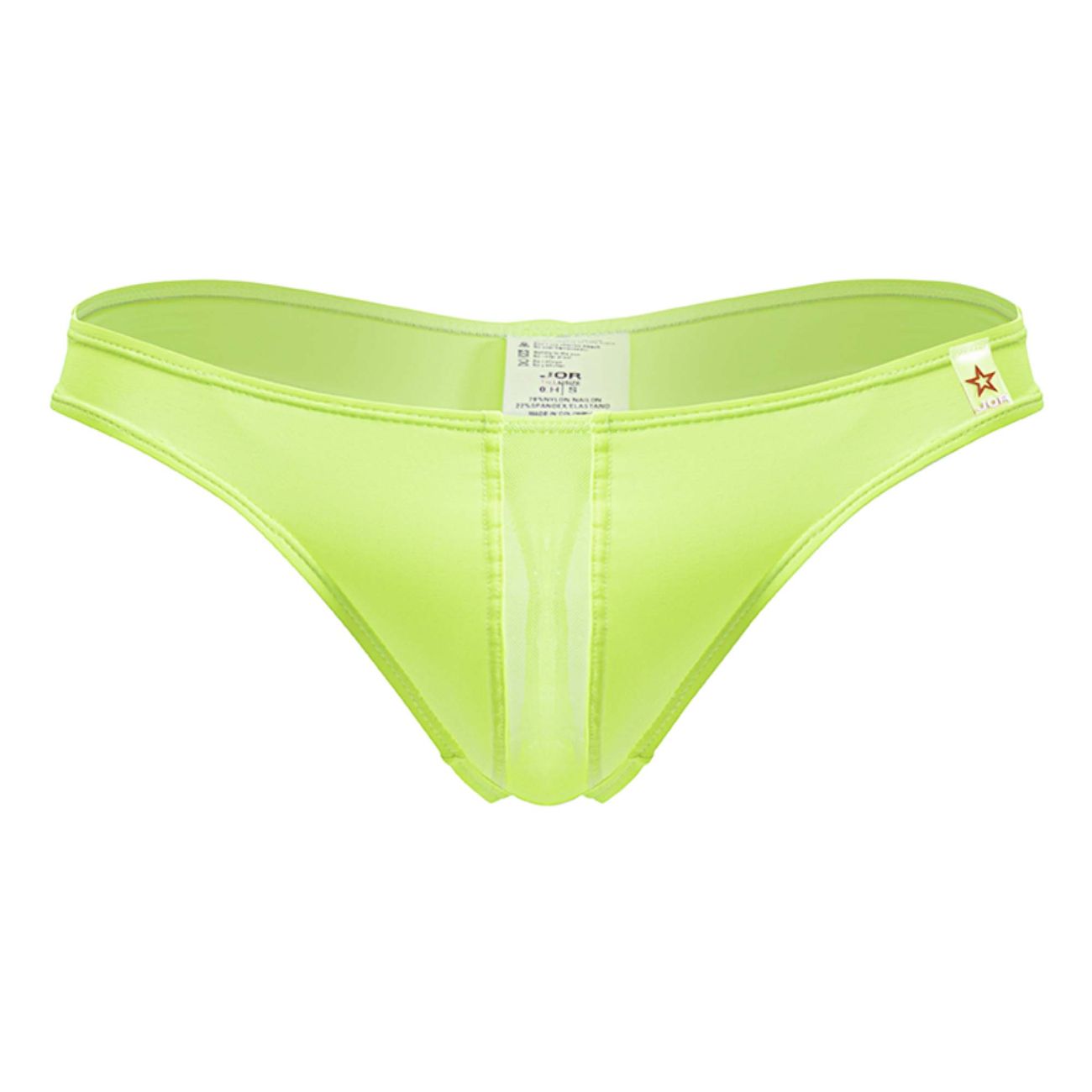 Bright lime green sheer mesh jor 2151 apolo thong with minimalist design and small star logo on the side