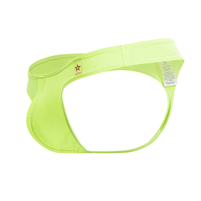 Bright lime green jor 2151 apolo thongs with smooth elastic fabric and star logo on waistband for men