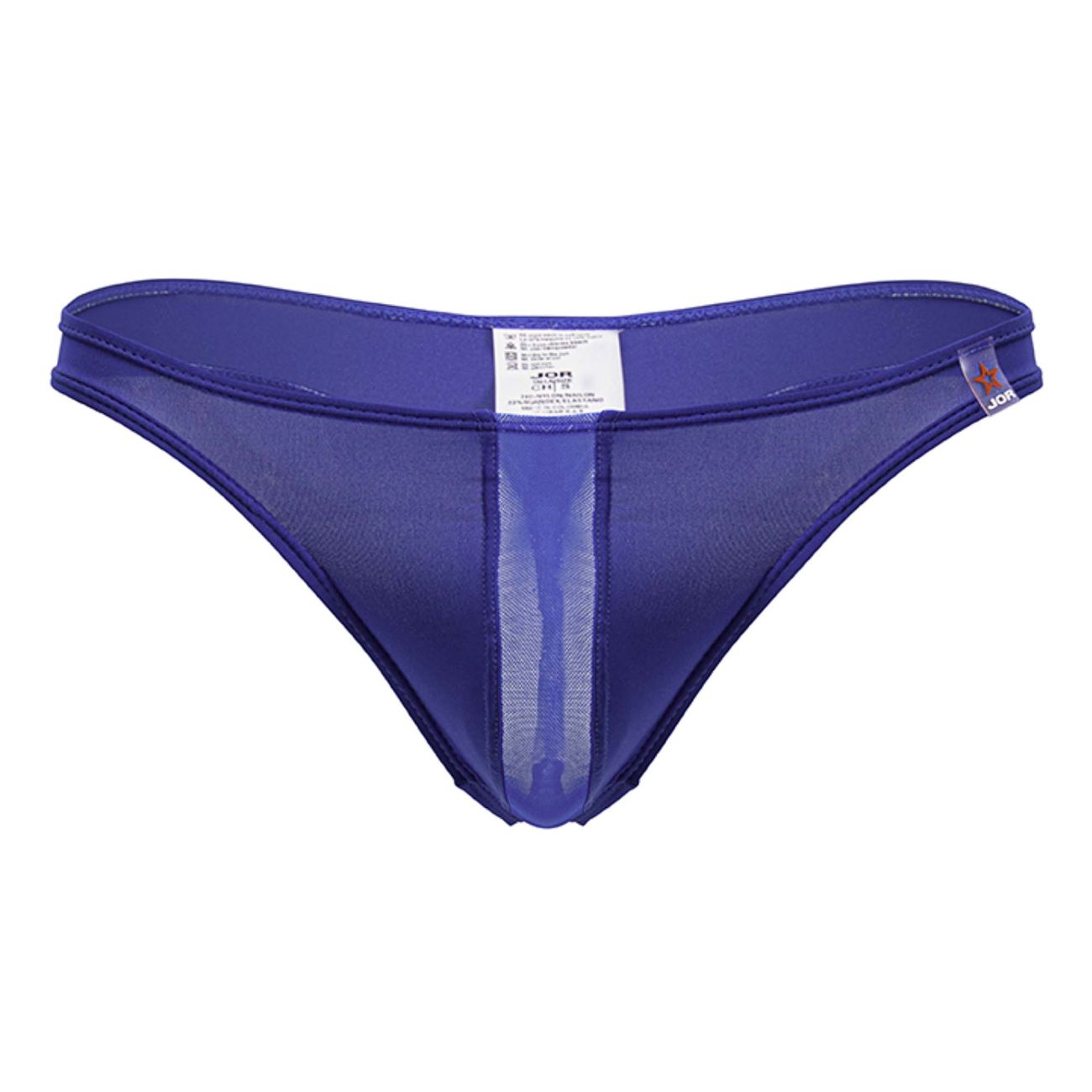 Purple sheer mesh thong with solid fabric waistband and side seam jor 2151 apolo thongs color royal front view
