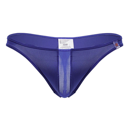 Purple sheer mesh thong with solid fabric waistband and side seam jor 2151 apolo thongs color royal front view
