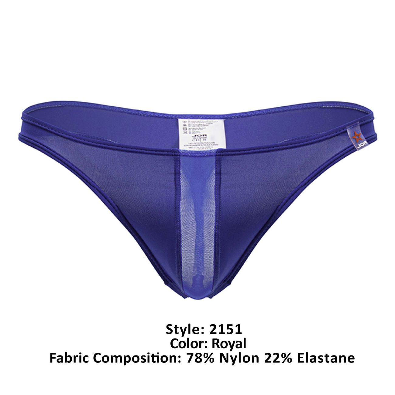 Royal blue sheer mesh thong jor 2151 apolo thongs with solid fabric panel and elasticized waistband