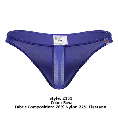Royal blue sheer mesh thong jor 2151 apolo thongs with solid fabric panel and elasticized waistband