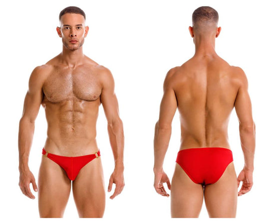 Red men’s swim trunks jor 2152 magnus bikini with gold-tone side straps for stylish beachwear