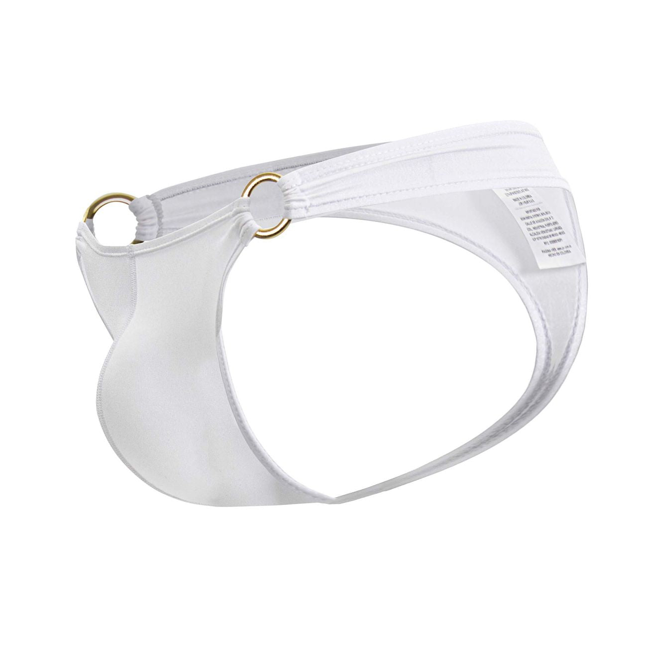 White satin-like fabric jor 2153 magnus thongs with gold-toned metal rings in white color front view