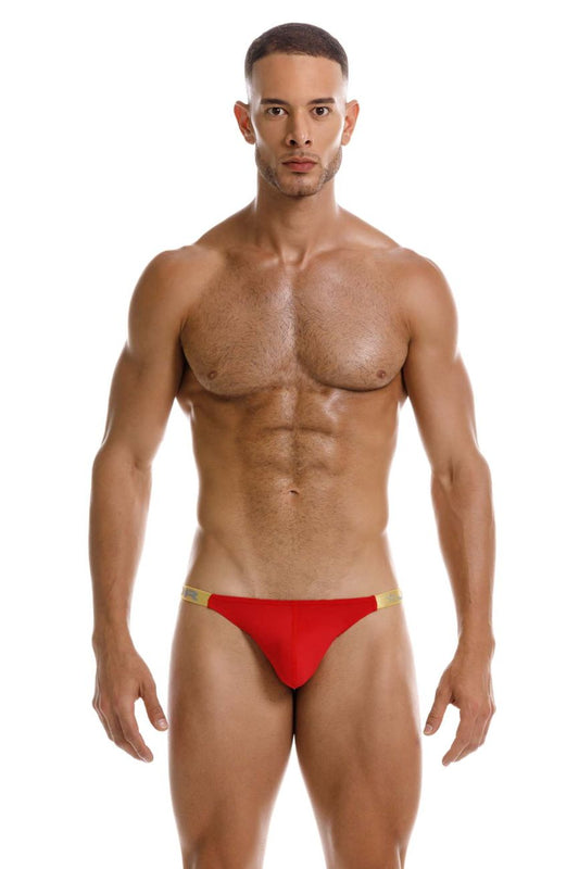 Red JOR 2161 Ares thong with gold trim showing front side in sleek synthetic fabric design