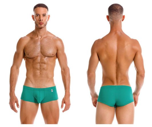 Teal green JOR 2166 Nova men’s swim trunks with a small logo on the waistband in quick-dry fabric