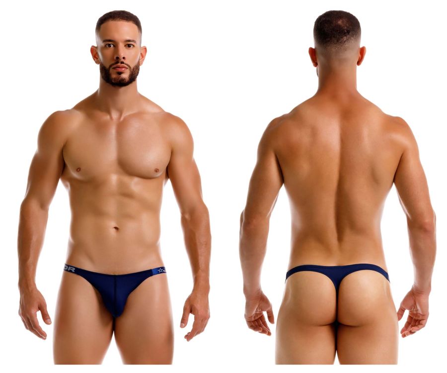 Navy blue JOR 2235 Eros thong with subtle logo on the waistband showing the front side of the product