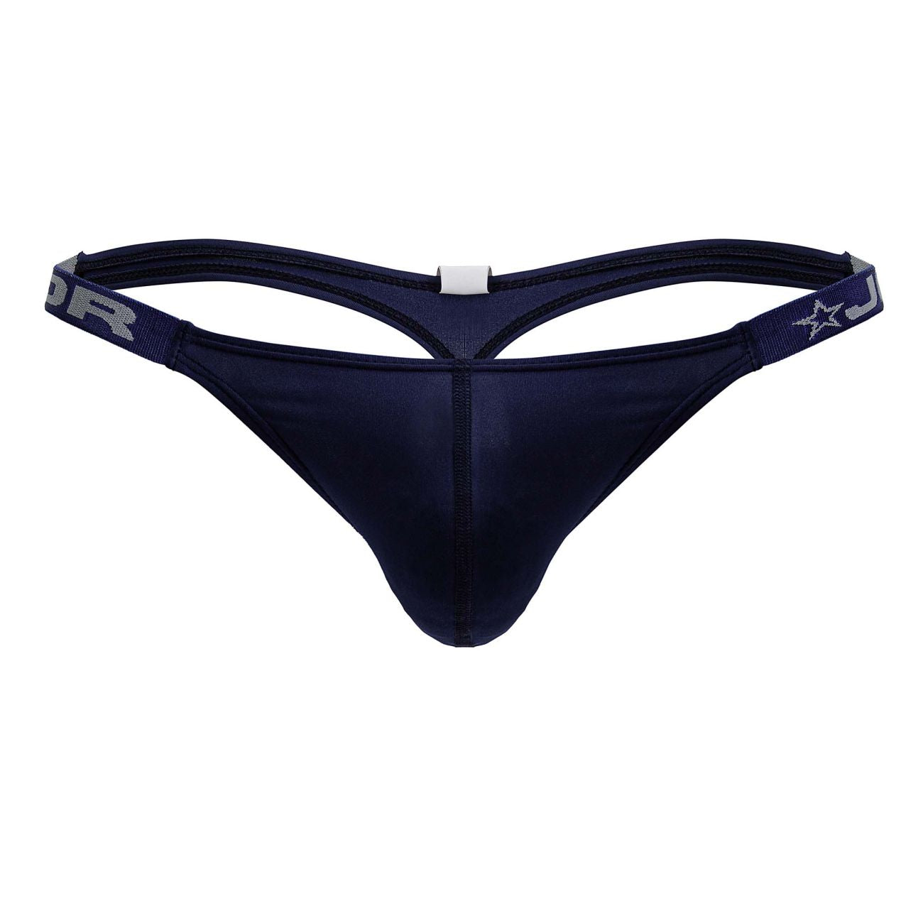 Dark navy blue JOR 2235 Eros thong with sleek form-fitting design and elastic waistband with silver lettering and star logo