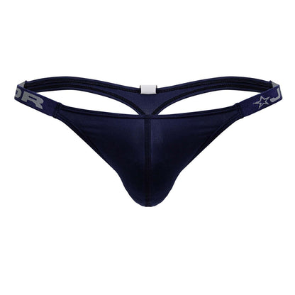 Dark navy blue JOR 2235 Eros thong with sleek form-fitting design and elastic waistband with silver lettering and star logo