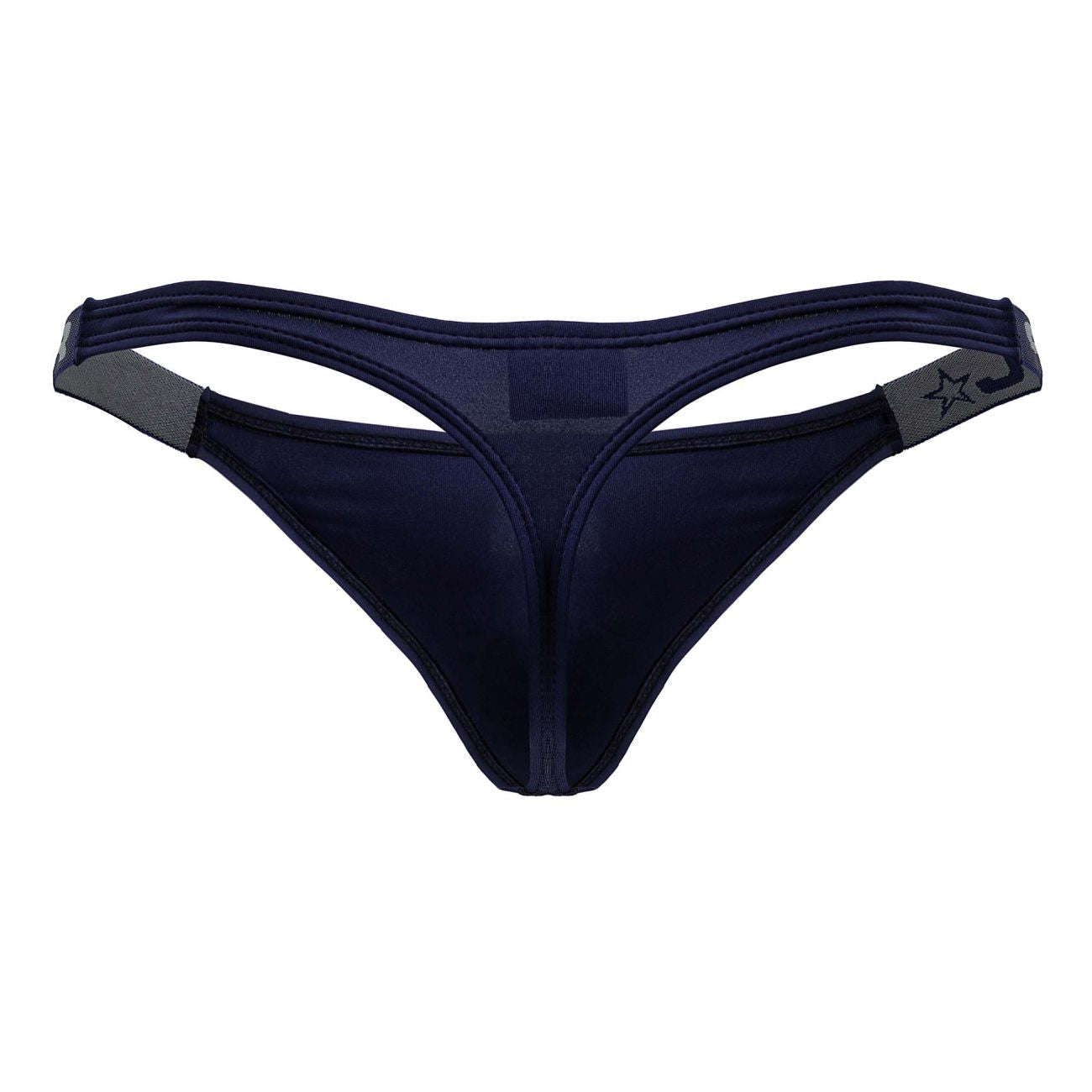 Navy blue JOR 2235 Eros thong with gray elastic straps and a star logo on the side for comfortable wear