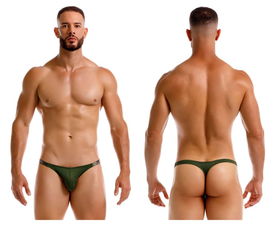 Dark green jor 2235 eros thong with subtle metallic trim along the waistband showing front side details