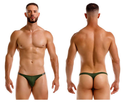 Dark green jor 2235 eros thong with subtle metallic trim along the waistband showing front side details