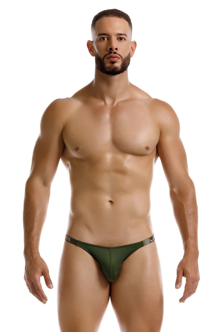 Dark green jor 2235 eros thongs form-fitting briefs with sleek minimalist design shown from the back side