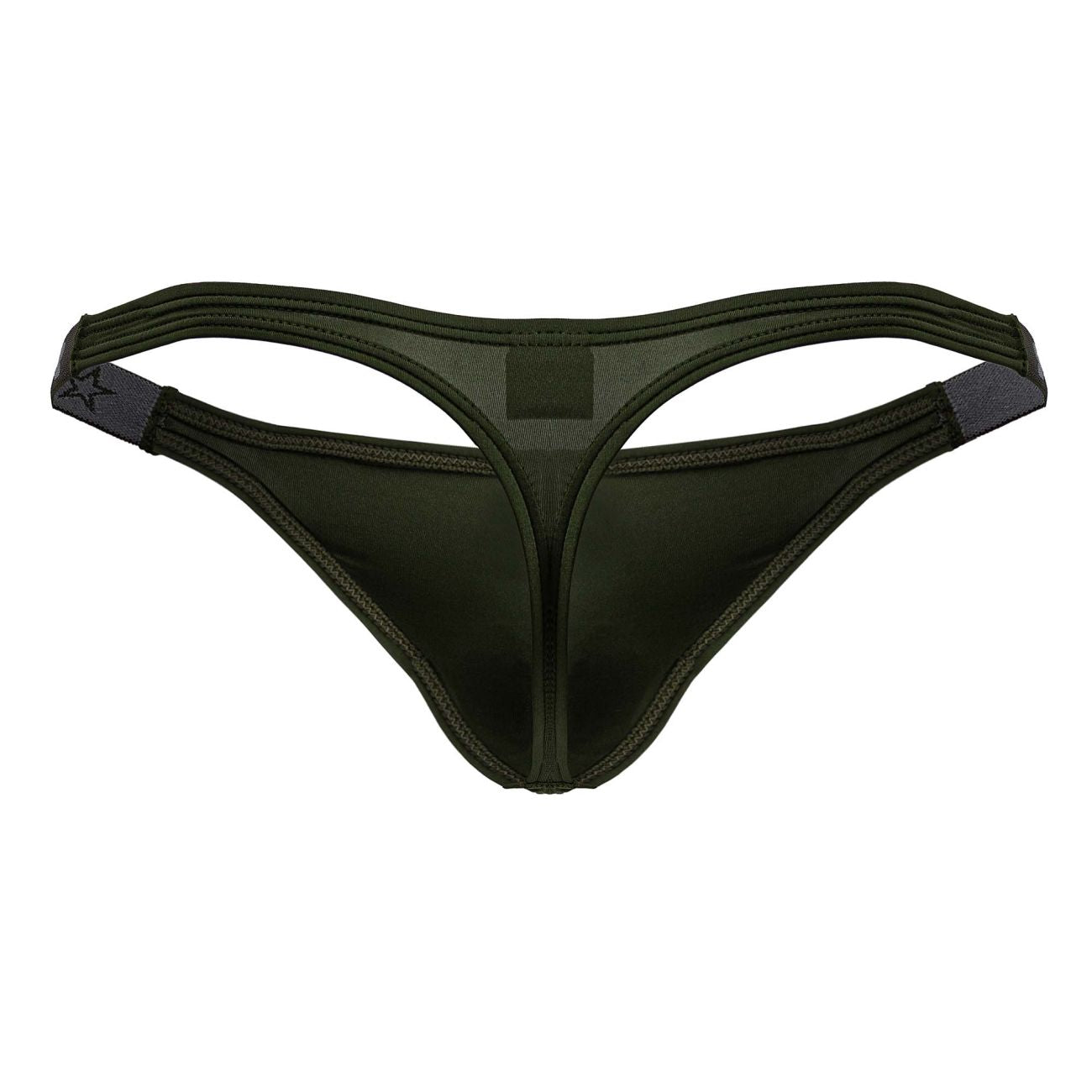 Dark olive green jor 2235 eros thong made of smooth stretchy fabric with subtle sheen and reinforced edge stitching