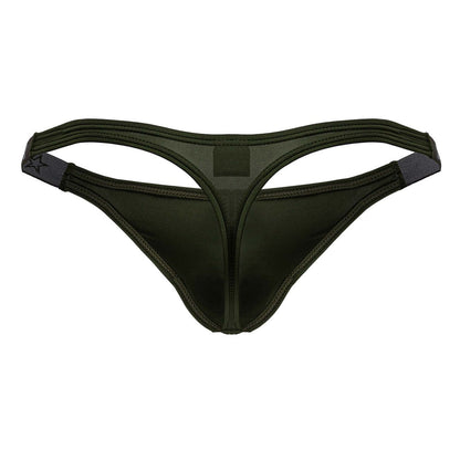 Dark olive green jor 2235 eros thong made of smooth stretchy fabric with subtle sheen and reinforced edge stitching