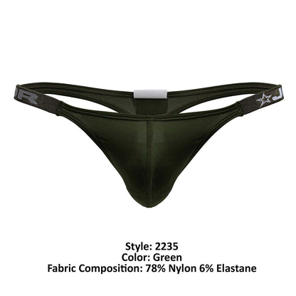 Dark green JOR 2235 Eros thong made of 78 nylon and 6 elastane with branded elastic waistband and star logo