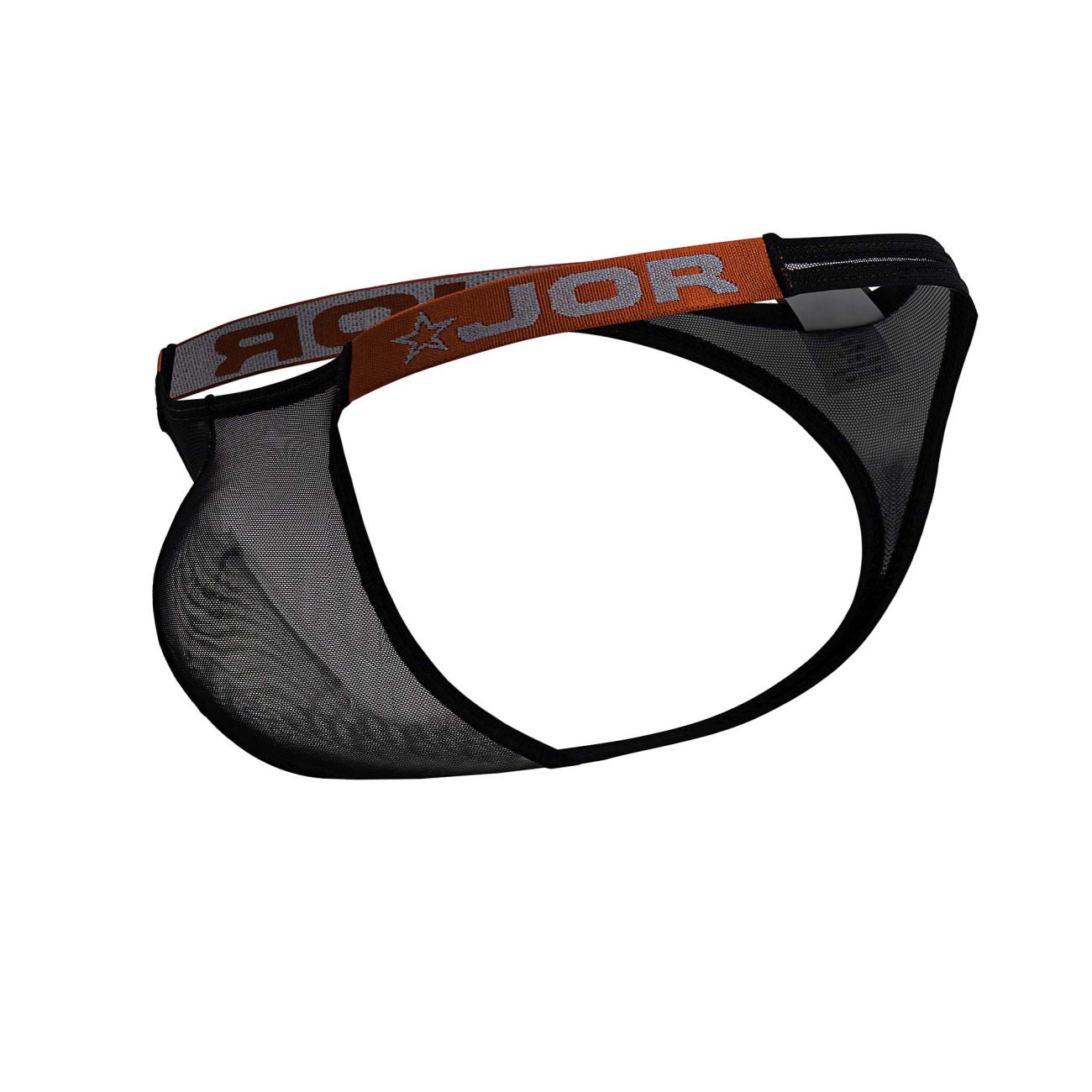 Black mesh brief with orange and gray jor branded waistband from jor 2238 frost thongs color black collection