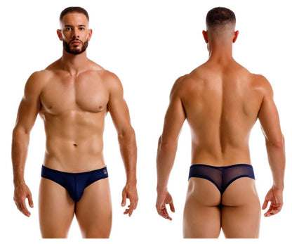 Navy blue mesh JOR 2242 Origin thong with a solid fabric waistband shown from the back side