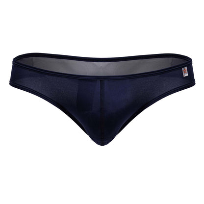 Black mesh briefs with smooth opaque front panel and subtle star logo on waistband in blue jor 2242 origin thongs