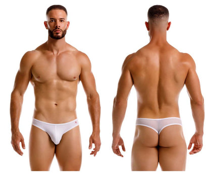 White JOR 2242 Origin thong briefs with a small pink logo on the left hipband, comfortable and stylish underwear