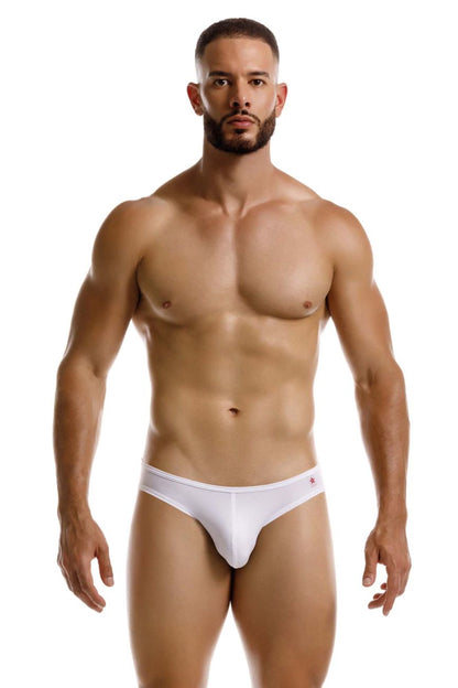 White jor 2242 origin thongs with a subtle logo on the waistband shown from the front in soft breathable fabric
