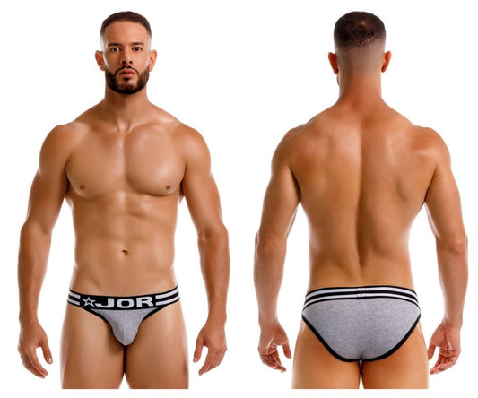 Gray jor 2255 rush bikini briefs with black trim and star logo on waistband for comfortable everyday wear
