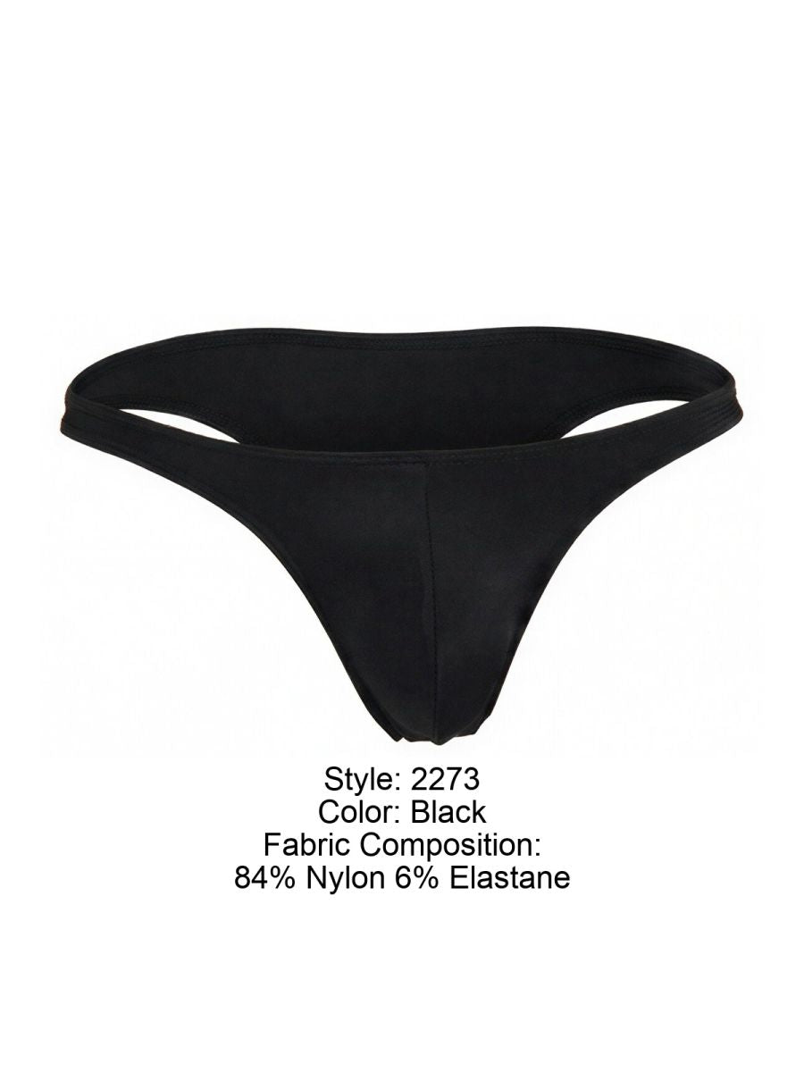 Black thong made of 84% nylon and 6% elastane from jor 2273 travel swim bikini color black shown from the back side