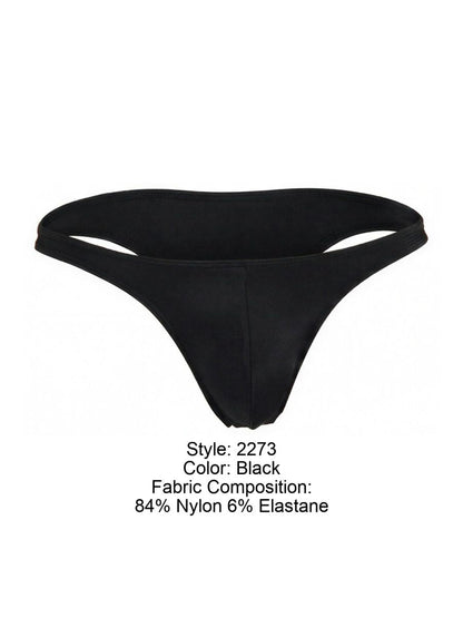 Black thong made of 84% nylon and 6% elastane from jor 2273 travel swim bikini color black shown from the back side