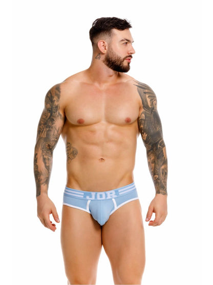 Light blue JOR 2321 college briefs with white trim and bold logo waistband in breathable fabric for daily wear