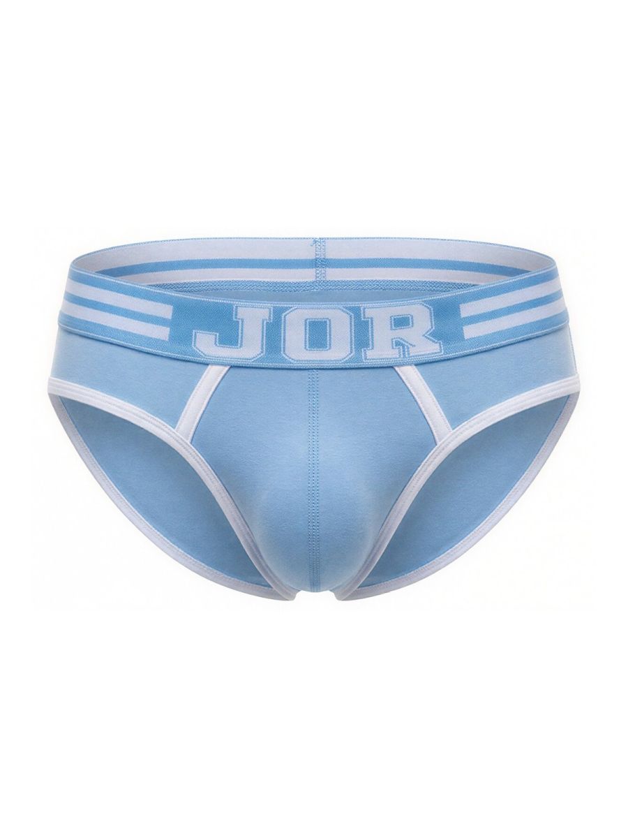 Light blue jor 2321 college briefs with white trim and striped waistband in comfortable cotton fabric