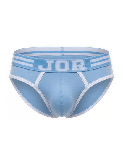 Light blue jor 2321 college briefs with white trim and striped waistband in comfortable cotton fabric