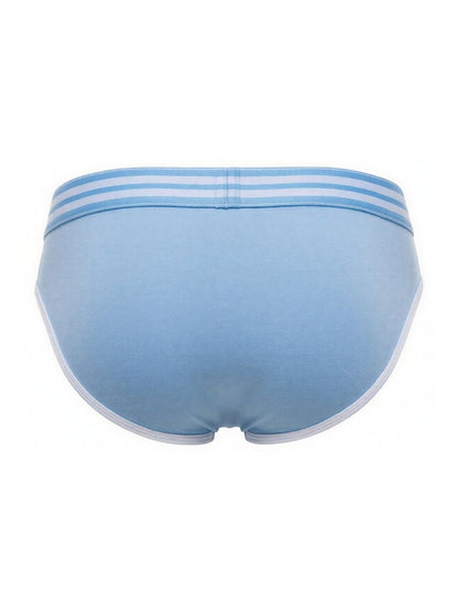 Light blue jor 2321 college briefs with white trim and three horizontal stripes on the waistband