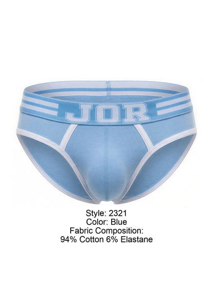 Light blue jor 2321 college briefs with white trim and striped waistband perfect for everyday comfort
