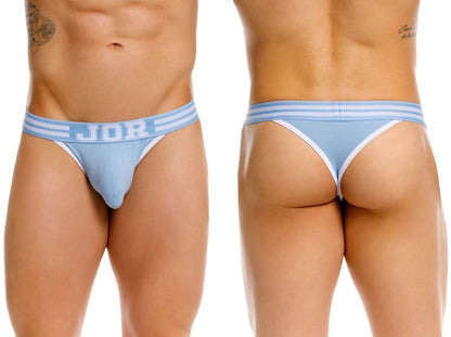 Light blue jor 2323 college thong with white trim and three horizontal stripes on the waistband