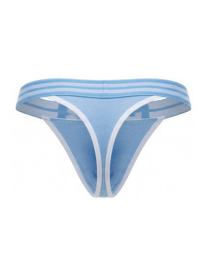 Light blue JOR 2323 college thong with white trim and striped waistband in lightweight breathable fabric