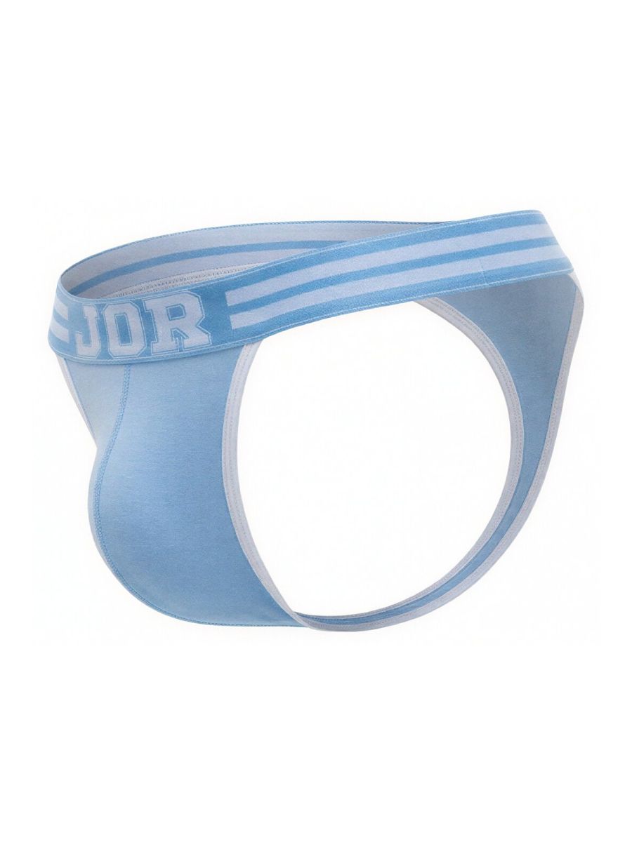 Light blue jor 2323 college briefs with white trim and striped waistband showing front side details