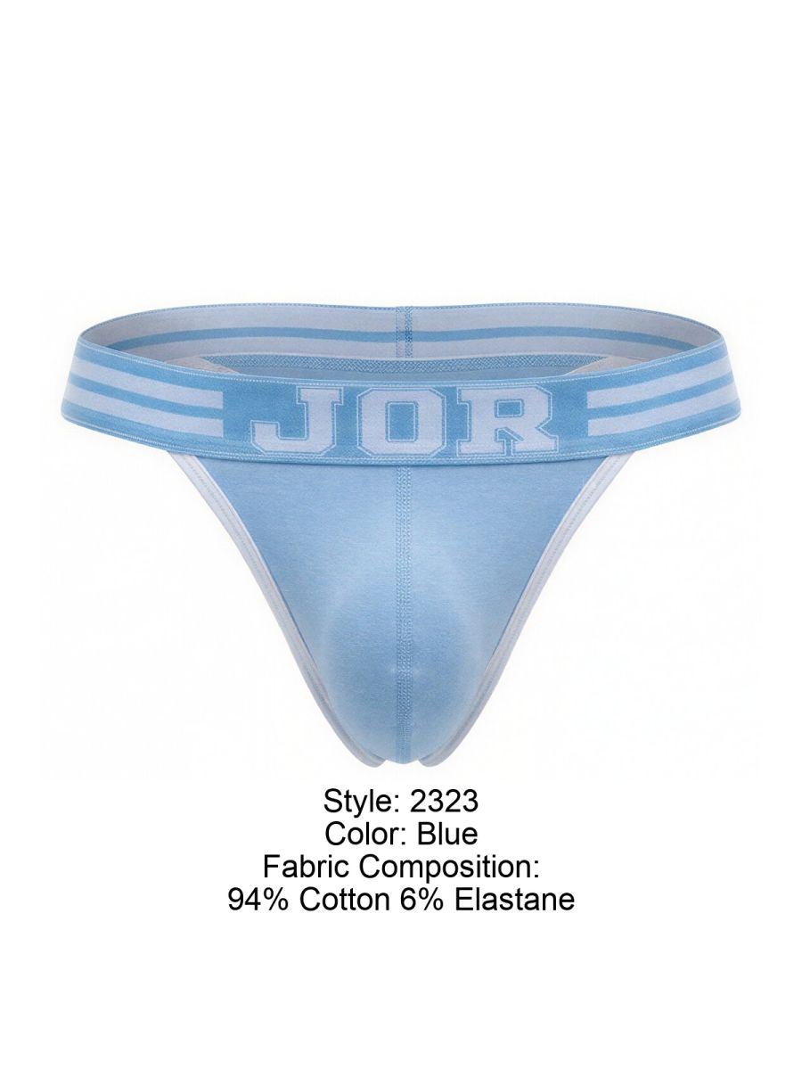 Light blue jor 2323 college thong made of 94 percent cotton 6 percent elastane with striped waistband