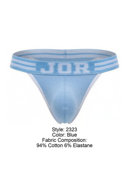 Light blue jor 2323 college thong made of 94 percent cotton 6 percent elastane with striped waistband
