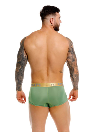 Green jior 2326 soho trunks with gold waistband featuring jior logo and star emblem in athletic briefs style