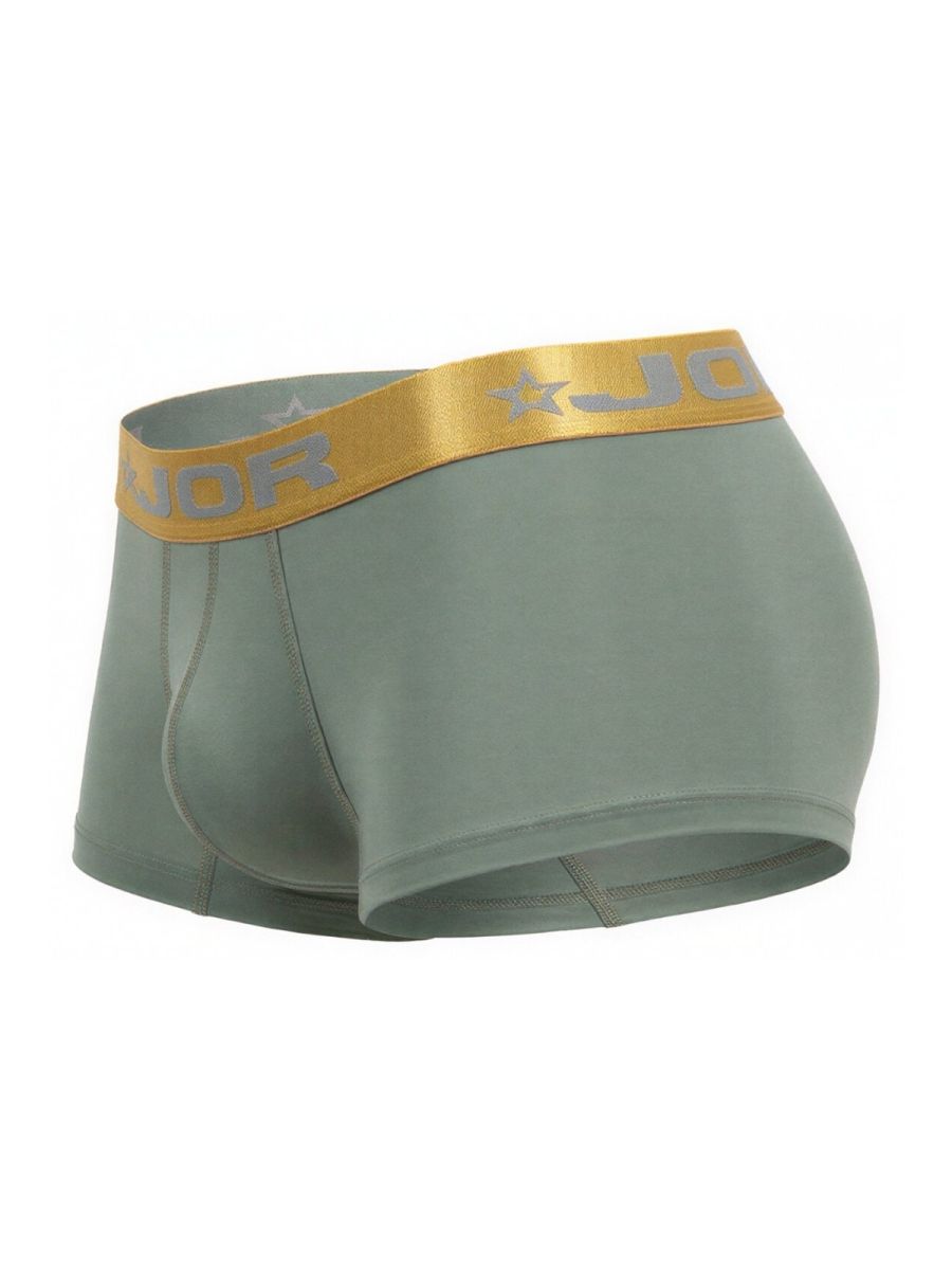 Mint green jor 2326 soho trunks boxer briefs with gold elastic waistband featuring jo logo and star emblem
