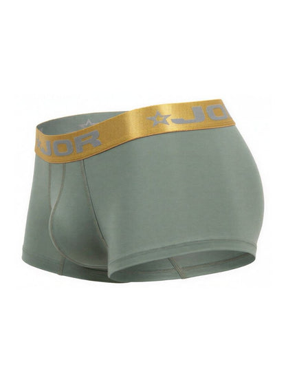 Mint green jor 2326 soho trunks boxer briefs with gold elastic waistband featuring jo logo and star emblem