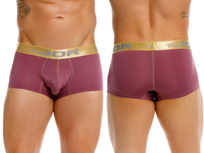 Purple jor 2326 soho trunks men’s briefs with gold waistband featuring brand logo and star emblem in wine color