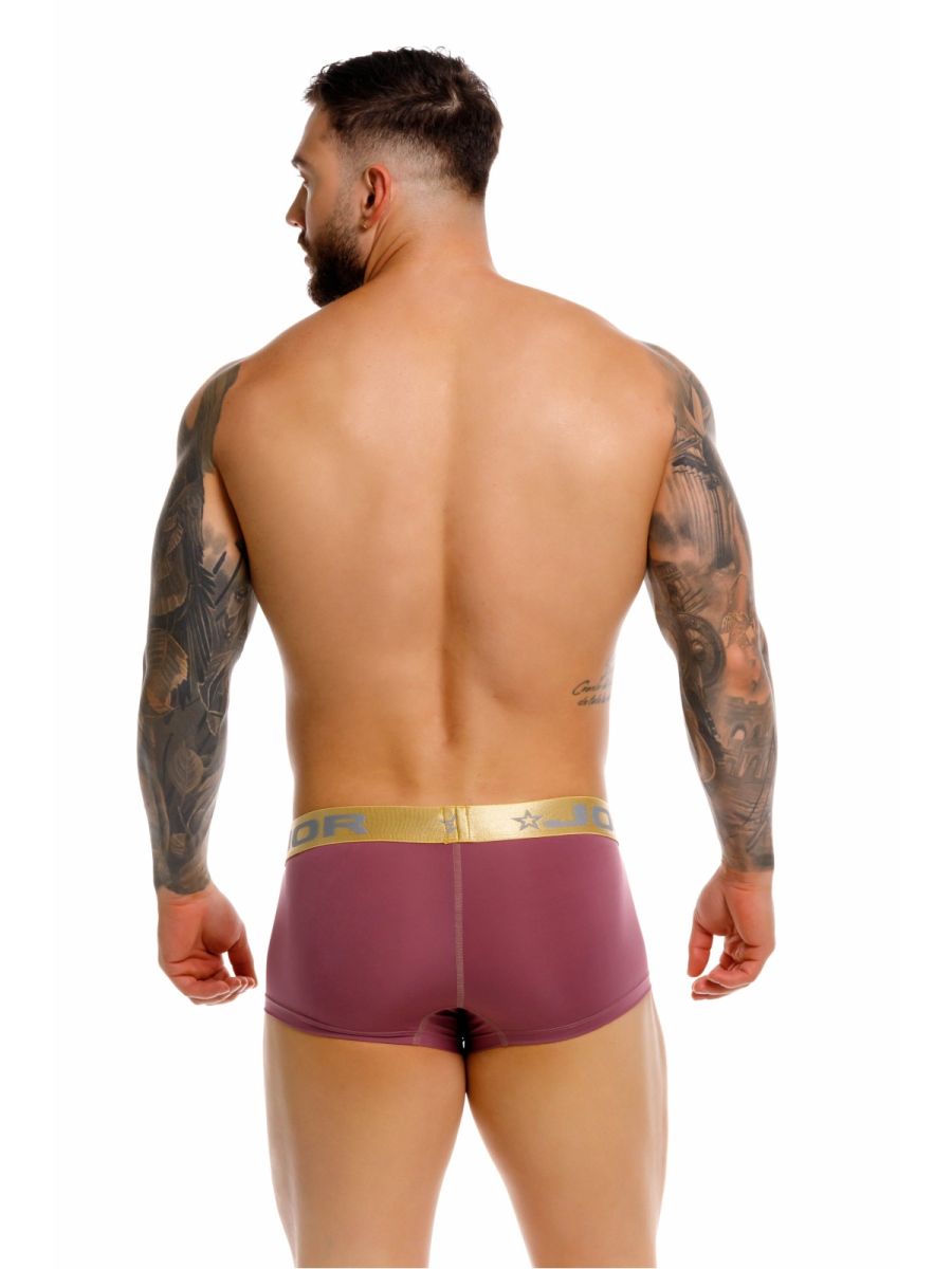 Maroon JOR 2326 Soho trunks with gold elastic waistband featuring brand logo in comfortable boxer briefs style