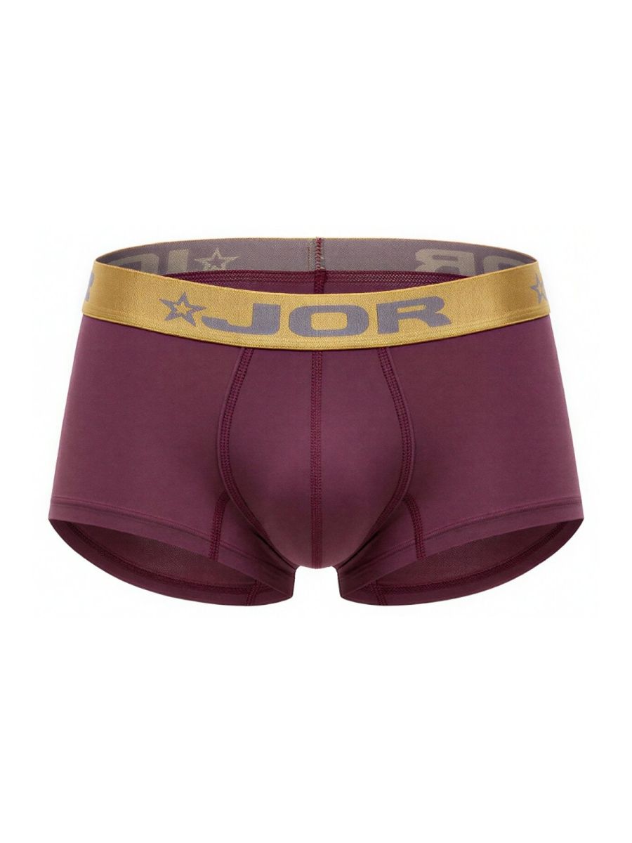 Maroon JOR 2326 Soho trunks boxer briefs with a gold waistband featuring the brand name and star logo