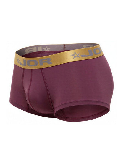 Maroon jor 2326 soho trunks with gold waistband featuring brand logo and star motifs for men’s briefs