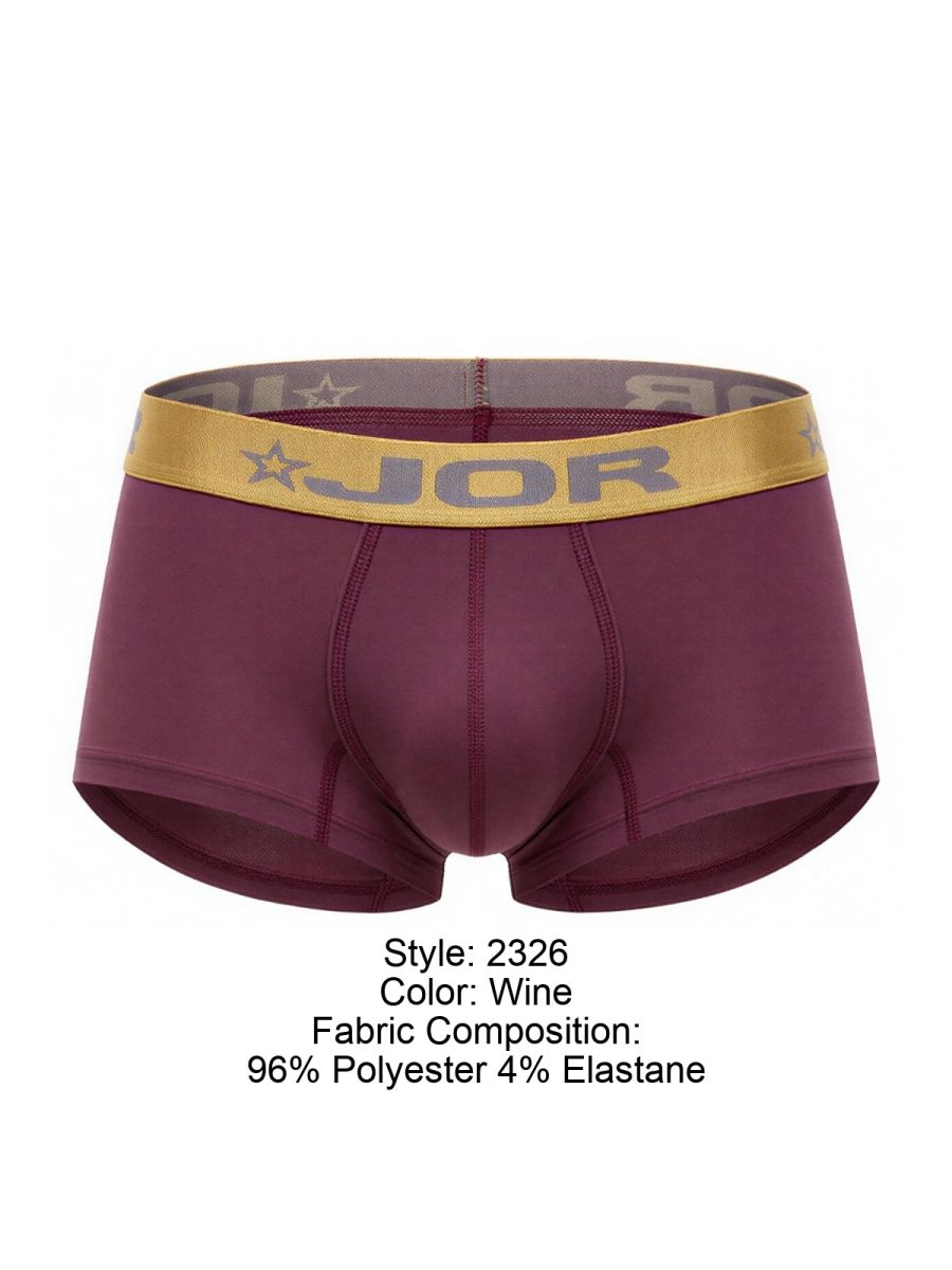 Wine-colored jor 2326 soho trunks men’s boxer briefs with gold elastic waistband and star logo motifs